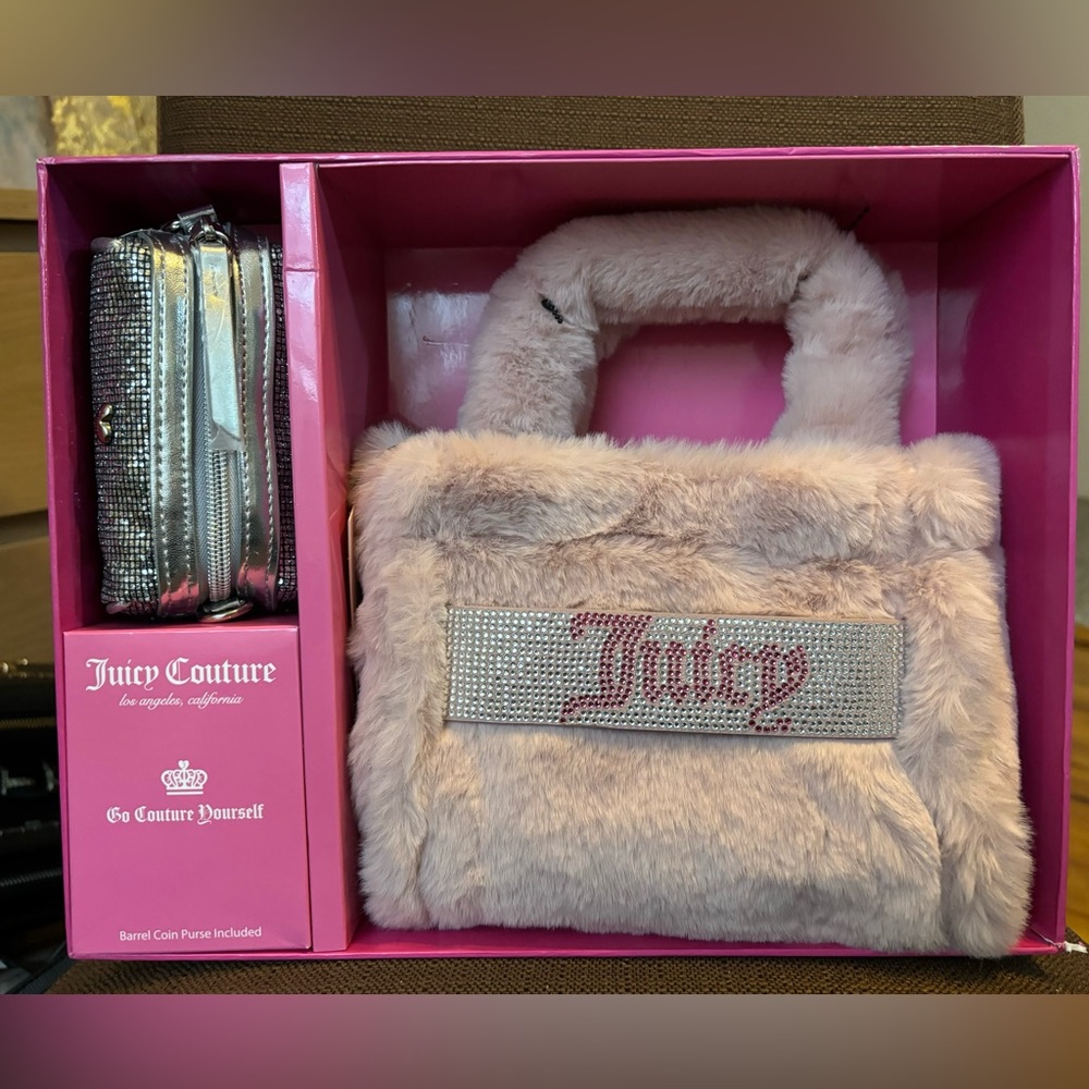 Juicy Couture Pink Mini Faux Fur Tote & Barrel Coin Purse Gift Set - Dusty Blush